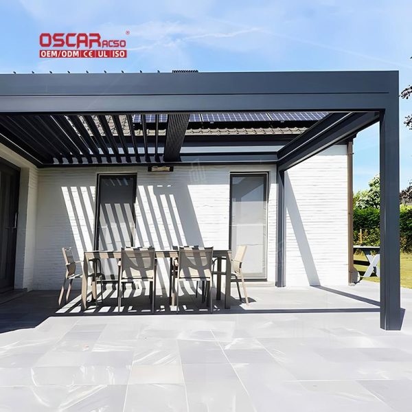Waterproof & Louvered Outdoor Aluminium Patio Cover Garden Balcony and Terrace Retractable Pergola