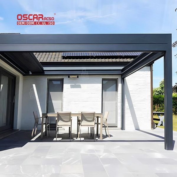 Design Aluminium Prefab Houses Bioclimatic Motorized Aluminium Louvered Pergola For Garden Patio Backyard Retractable Pergola