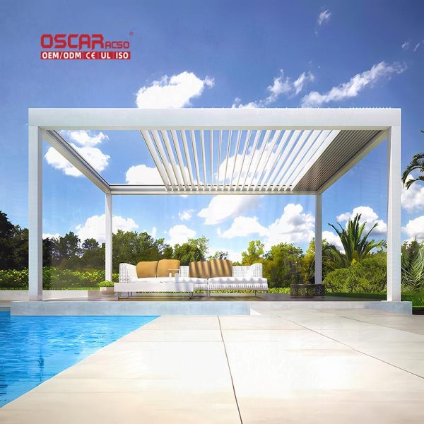 Waterproof Automatic Aluminum Bioclimatic Patio Gazebo Garden Backyard Poolside Retractable Pergola