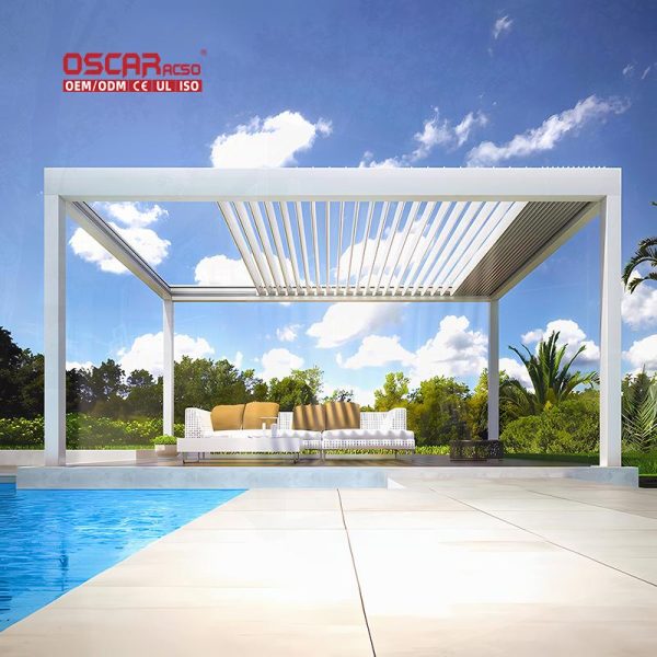 Outdoor Customizable Aluminum Louvered Motorized Roof Garden Patio Balcony Pergola Retractable Pergola