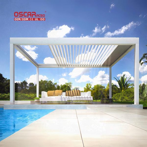 Large Retractable Bioclimatic Outdoor Structure Restaurant Backyard Garden Retractable Pergola