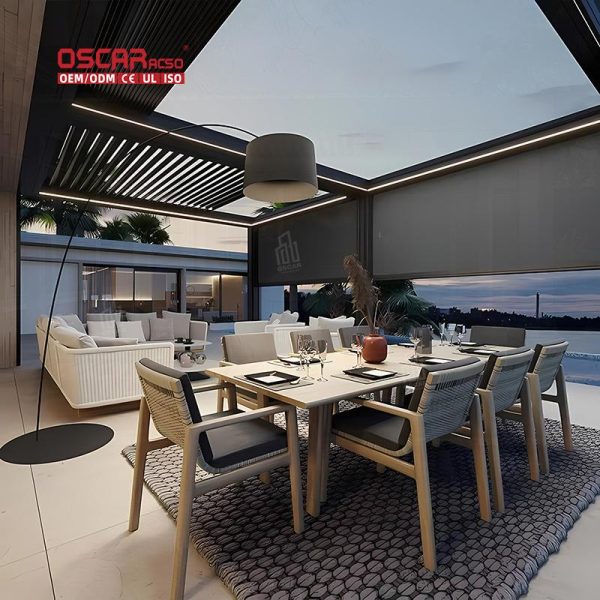 Ecofriendly Waterproof Electric Flap Shutter Aluminum Sunshade Pergola Gazebo Garden Patio Poolside Retractable Pergola