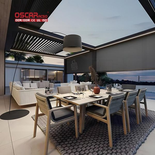 Aluminum Water  Proof Outdoor Pergola Roof with Led Strip Lights Garden Patio Balcony Eco  Friendly Retractable Pergola