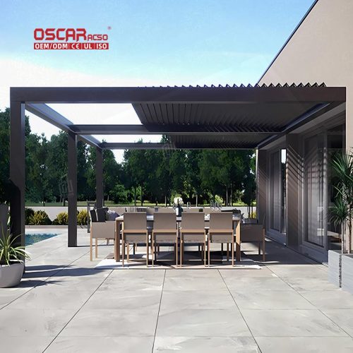 Flat Louvered Roof System Aluminium Outdoor Pergola Patio Balcony Garden Retractable Pergola