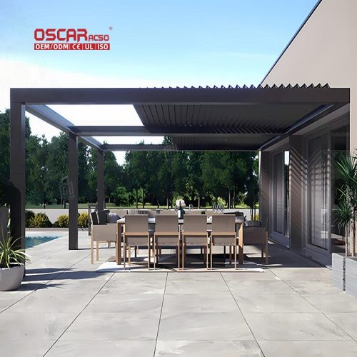 6X4M Modern Outdoor Bioclimatic Aluminium Louvered Pergola with Motorized Screen For Garden Patio Backyard Retractable Pergola
