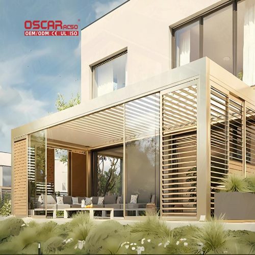 Outdoor Villa Garden Sunshade Bioclimatic Louvered Aluminum Roof Pergola Patio Backyard Poolside Retractable Pergola
