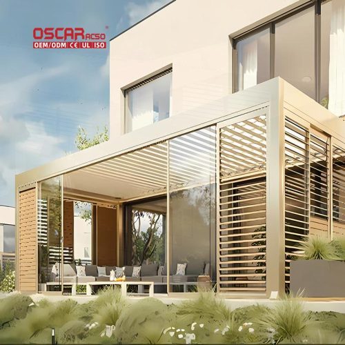 Motorized Remote - Controlled Bioclimatic Louvered Aluminum Outdoor Roof Kits Garden Patio Backyard Retractable Pergola