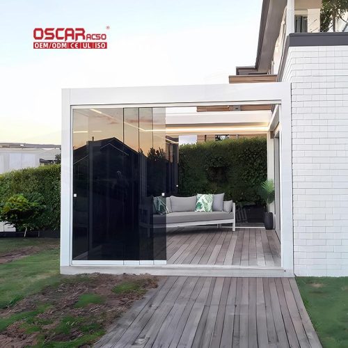 Aluminum Louvered Roof Sun Shade with Zip Screen Garden Patio Poolside Louvered Pavilion Outdoor Arches Retractable Pergola