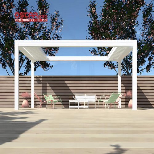 Bioclimatic Outdoor Motorized Adjustable Ventilated Louvered Shade Shelter Kits Garden Patio Poolside Retractable Pergola