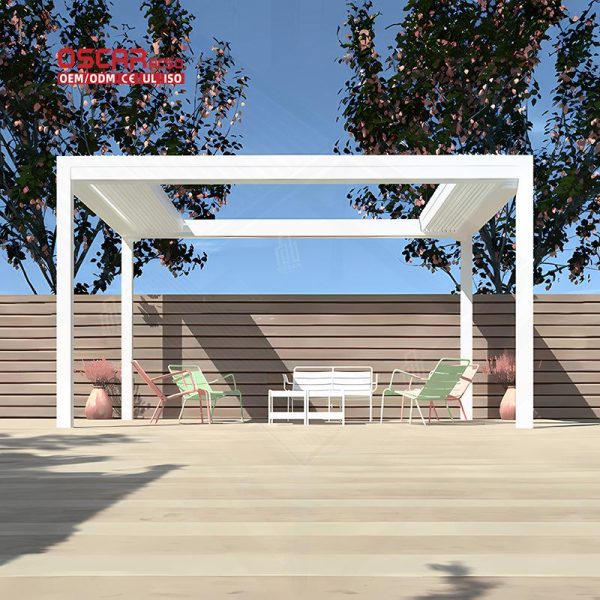Outdoor Aluminum Louvered Pavilion with Led Light Waterproof Garden Patio Backyard Luxury Modern Retractable Pergola