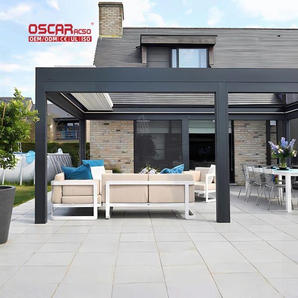 Controlled Motorized Aluminum Profiles Louvre Roof Pergola System Garden Patio Balcony Outdoor Exterior Retractable Pergola
