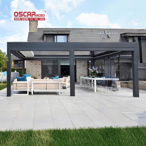 Motorized Adjustable Outdoor Aluminium Louvered Roof Garden Patio Pool Shade Retractable Pergola