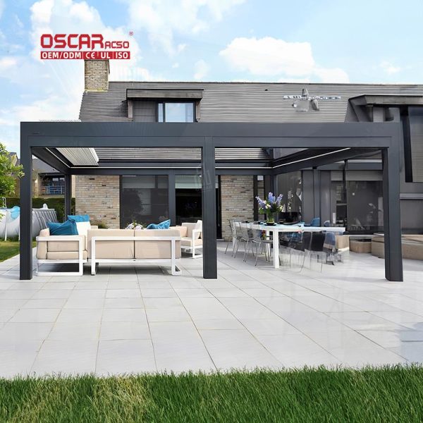 Factory Price Metal Aluminum Electric Motorized Louvers Covered Pergola Roof Garden Patio Backyard Retractable Pergola