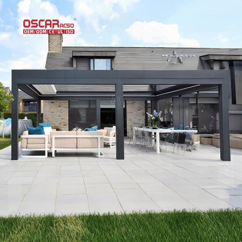 Hot Sale Waterproof Retractable Louvered Roof Structure Backyard Patio Outdoor Spaces Retractable Pergola