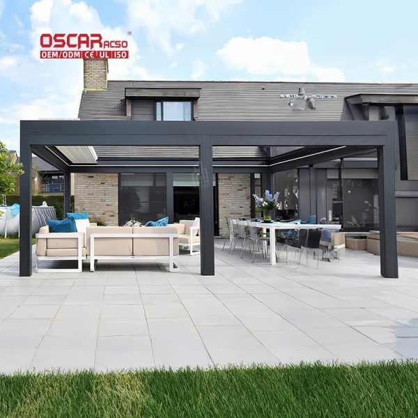 Outdoor Waterproof Aluminium Louvered Motorized Roof Kits Garden Patio Backyard Retractable Pergola
