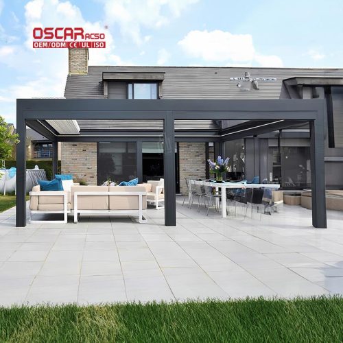 Motorized Retractable Louvered Aluminium Brackets Outdoor Bioclimatic Gazebo Garden Patio Backyard Retractable Pergola