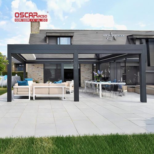 Outdoor Waterproof Motorized Louvered Roof Bioclimatic Aluminium Patio Shelter Garden Backyard Poolside Retractable Pergola