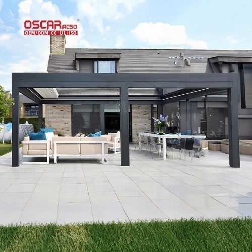 Retractable Aluminium Outdoor Furniture Set with Led Lighting Back Yard Patio Garden Bioclimatic Structure Retractable Pergola