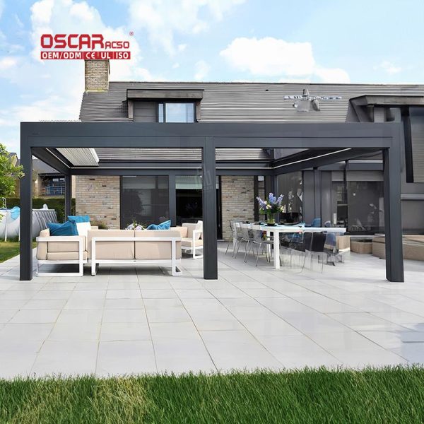 Retractable Aluminium Outdoor Furniture Set with Led Lighting Back Yard Patio Garden Bioclimatic Structure Retractable Pergola