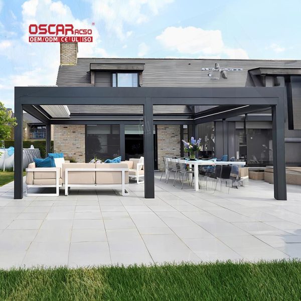 5X5M Motorized Waterproof Louvers Garden Patio Balcony Decor Retractable Pergola
