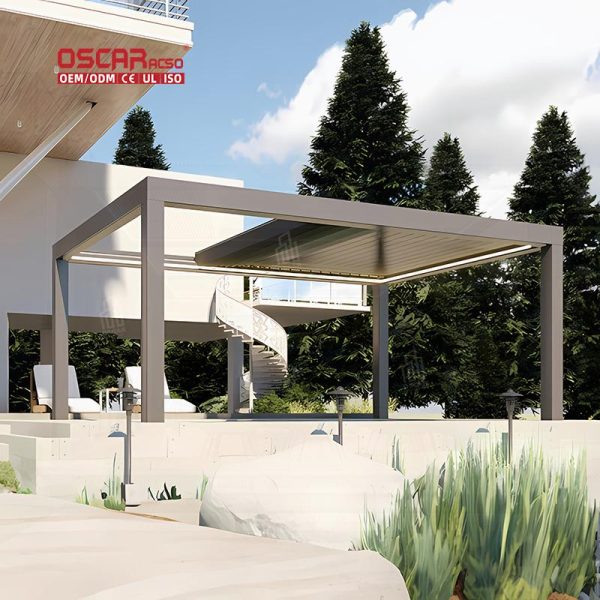Bioclimatic Pergola Roof System Garden Outdoor Parking with Weather  Resistant and Adjustable Features Retractable Pergola