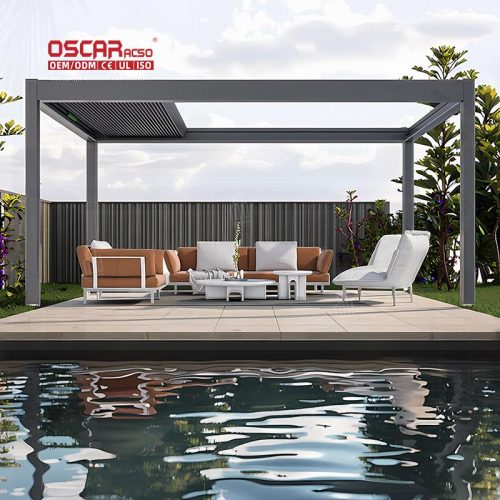 Sliding Screen Waterproof Outdoor Aluminum Pergola with Motorized Louvers Gardens Patios Backyards Retractable Pergola