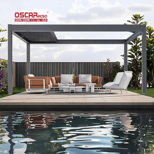 Alloy 3X3M Motorized Rainproof Outdoor Patio Garden Terrace Pergola with Shading and Ventilation Features Retractable Pergola
