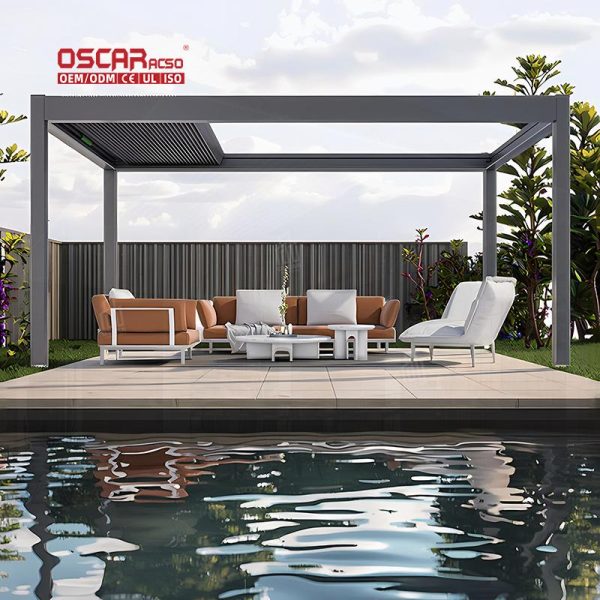 Motorised Adjustable Louvered Aluminum 4X6M Pergola Set Garden Patio Backyard Outdoor Retractable Pergola