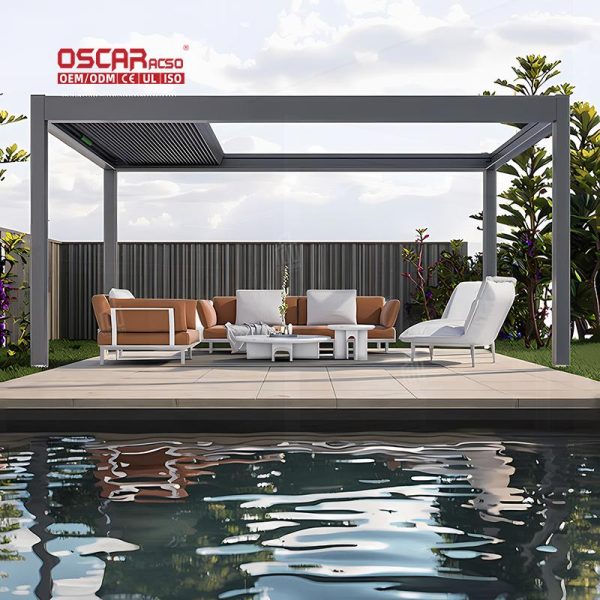 Sliding Glass Outdoor Waterproof Aluminum Profiles Patio Pergola Ideal Gardens Backyards and Patios Retractable Pergola