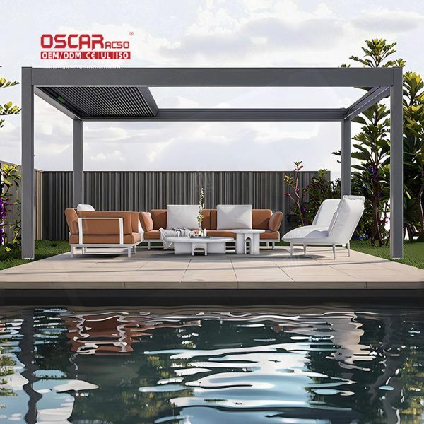 Outdoor Patio Sunshade and Shutter Function Garden Gazebo Ideal Backyard Deck and Poolside Retractable Pergola