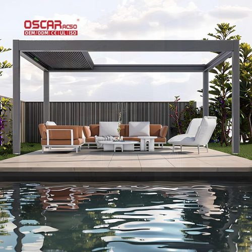Design Waterproof and Sun  Blocking Outdoor Aluminum Covers Garden Patio and Balcony Architectural Shades Retractable Pergola