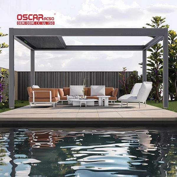Motorized Control Open Aluminum Louvered Outdoor Terrace Sustainable Pergola Kits Patio Garden Balcony Retractable Pergola