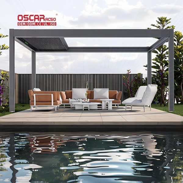 Rainproof Motorized Aluminium Louvre Roof Garden Terrace Patio Waterproof Cover Wholesale Building Retractable Pergola