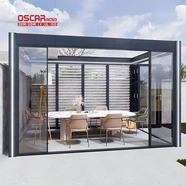 Motorized Remote  Controlled Aluminium Louver Arch Bioclimatic Garden Gazebo Ideal Patio Backyard Terrace Retractable Pergola