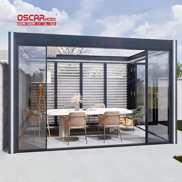 Louvers System Sun Shading Waterproof Outdoor Motorized Pergola with Zipped Blinds Patio Balcony Garden Retractable Pergola