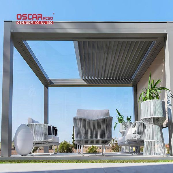 Motorized Waterproof Aluminum Louvered Car Parking Canopy Driveway Garden and Yard Retractable Pergola