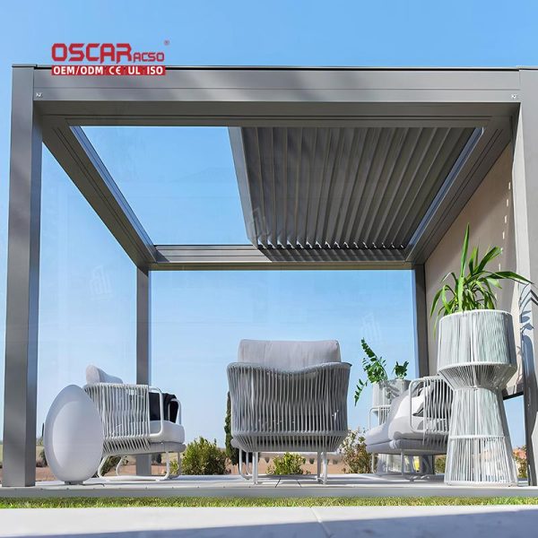 Modern Style Free Standing Aluminium Louver System Motorized Gazebo Commercial Outdoor Garden Patio Retractable Pergola