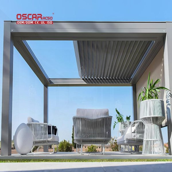 Motorized Louvered Aluminum Structure Patio Garden Balcony 3X3M 3X4M Bioclimatic Modern Pavilion Retractable Pergola