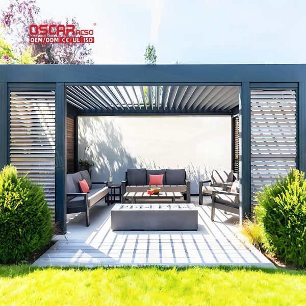 Assembled Motorized Waterproof Aluminium Metal Sunroof Louvre Pergola Kit Backyard Patio Garden Outdoor Retractable Pergola
