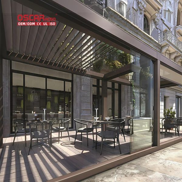 Waterproof Openable Aluminum Louvre Roof Pergola Systems with Led Lights Patio Backyard Garden Retractable Pergola