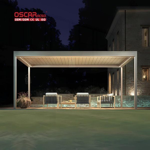 Led Lighting Opening Louvre System Pergola with Support Posts Ideal Outdoor Gardens Patios Courtyards Retractable Pergola