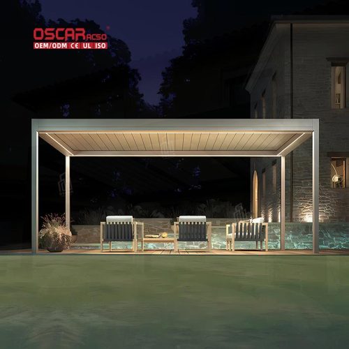 Rain - Proof Adjustable Electric Louvered Pergola Roof Garden Patio Poolside Retractable Pergola