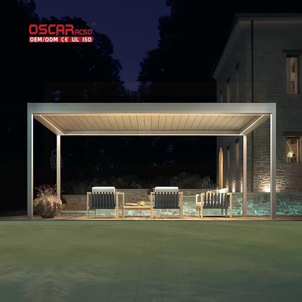Friendly Sustainable Waterproof Motorized Louvre Roof Gazebo Electric Canopy Kits Garden Terrace Balcony Retractable Pergola