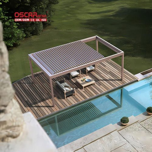 3X3M Extruded Aluminum Alloy Motorized Rain - Proof Metal Outdoor Patio Pergola Garden Terrace Balcony Retractable Pergola