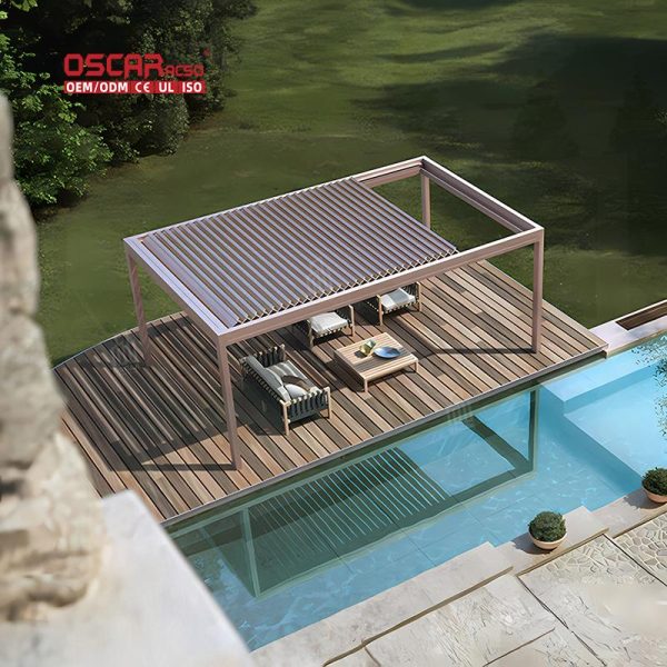 Waterproof Motorized Outdoor Aluminium Sun Louvres Bioclimatic Roof Garden Patio Balcony Retractable Pergola