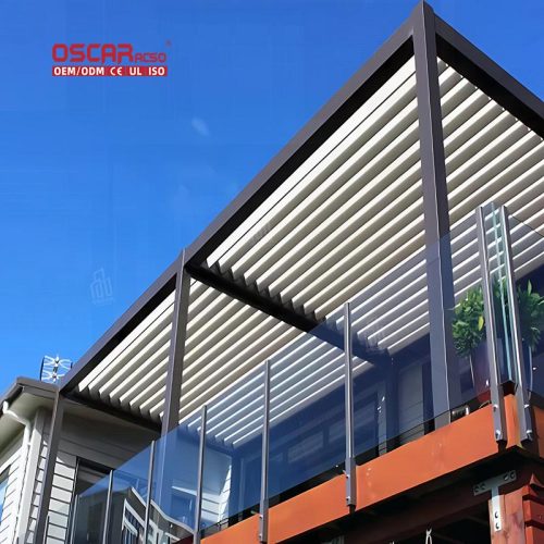 Waterproof Motorized Outdoor Aluminium Louvres Bioclimatic Sun Awning Garden Patio Balcony Retractable Pergola