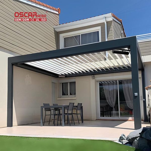 Modern Style Free Standing Aluminium Louver Motorized System Commercial Outdoor Patio Garden Retractable Pergola