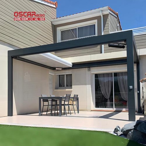 Gazebo with Motorized Louvered Roof Outdoor Sun Shading Patio Cover Kits Ideal Garden Backyard Balcony Retractable Pergola