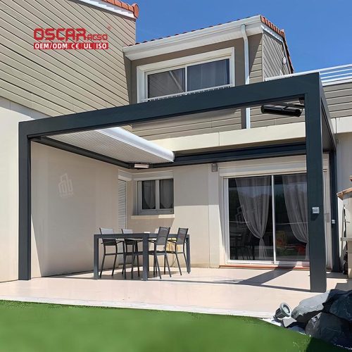 Sustainable Waterproof Motorized Customized Metal Louvre Folding Pergola Gazebo Roof Garden Patio Backyard Retractable Pergola