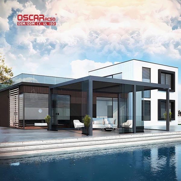Outdoor Waterproof Louvered Aluminium Metal Covers with Roller Blinds Garden Patio Backyard Retractable Pergola
